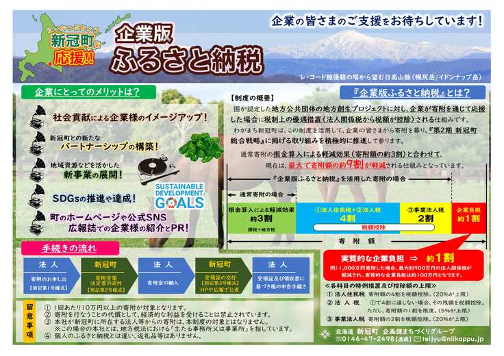 企業版ふるさと納税（地方創生応援税制）｜新冠町